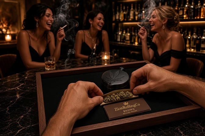 A candlelit lounge scene, still frame from the Zion Rolling Co film
